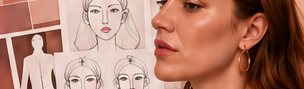 Bocetos de tipos de rostro y perfil de mujer con aretes
